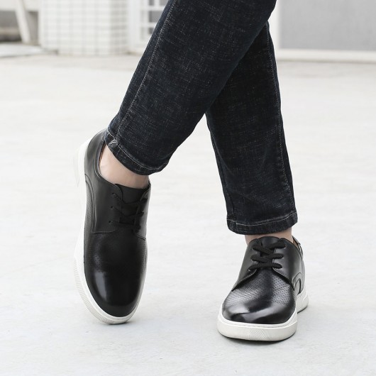CHAMARIPA chaussure homme talon invisible - chaussures réhaussantes - baskets noires en cuir perforé hommes - 6 CM plus grand