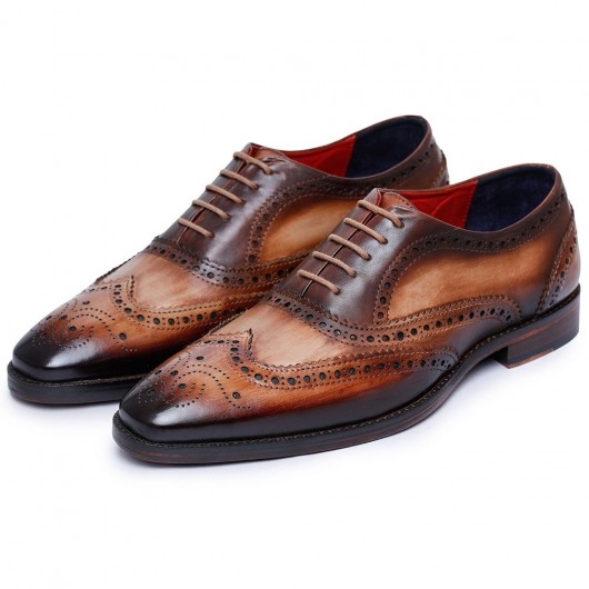 CHAMARIPA chaussure rehaussante - chaussure talon homme - chaussures Oxford artisanales - Marron 7 CM
