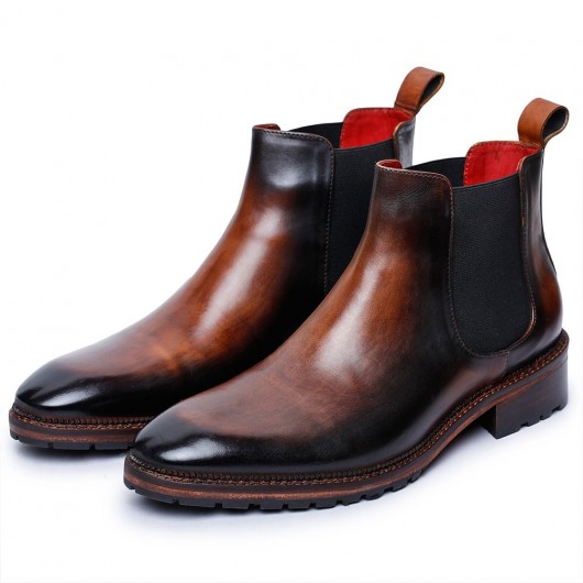 CHAMARIPA chaussure rehaussante homme - bottes pour hommes grands - bottes Chelsea pour hommes marron pour ajouter de la hauteur -7 CM plus grand