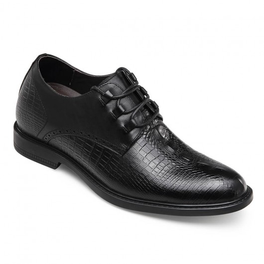 chaussures grandissantes pour homme - chaussures formelles surélevées en cuir de vache gaufré hommes chaussures habillées noires 7 CM Plus Grand