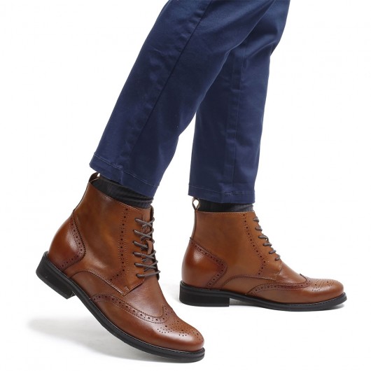 chaussures grandissantes pour homme - bottes élévatrices augmentant la hauteur bottes en cuir marron pour hommes 7 CM Plus Grand