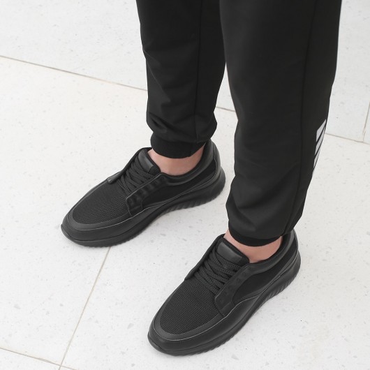 CHAMARIPA chaussure homme talon - semelle rehaussante - noir tissu élastique et cuir sneaker 7 CM plus grand