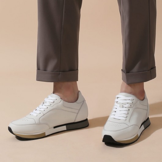 CHAMARIPA chaussures réhaussantes homme - chaussure à talon homme - baskets décontractées en cuir blanc 7 CM plus grand