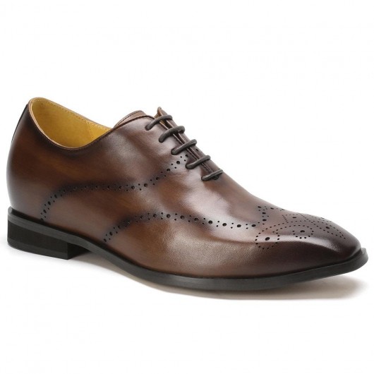 chaussure compensée homme - Chaussures rehaussantes pour hommes Brown Wingtip Oxford à talons hauts pour hommes 7 CM Plus Grand