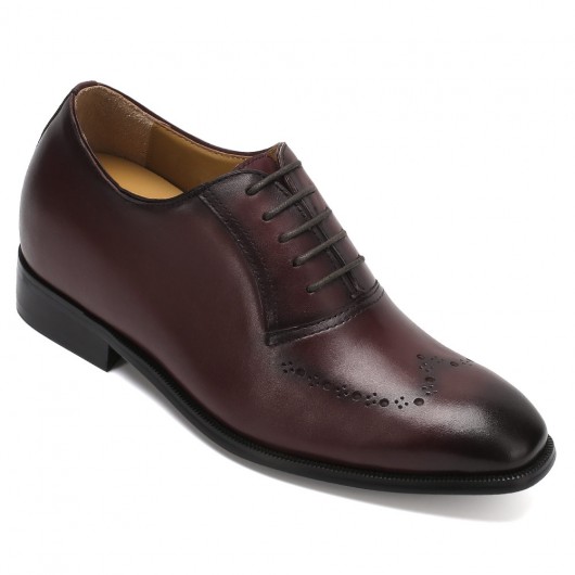 chaussure compensée homme - Chaussures habillées Oxford en cuir de veau marron 7 CM Plus Grand