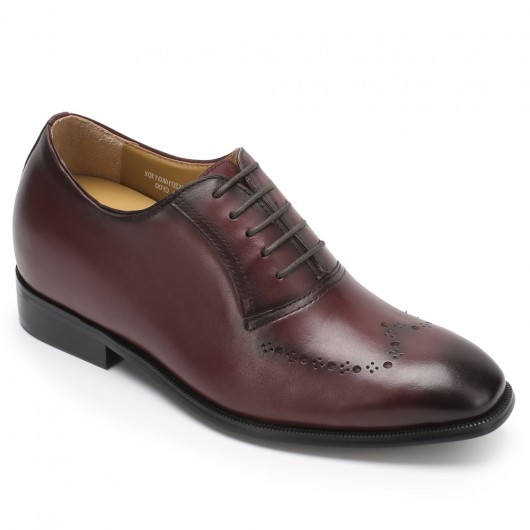 chaussure compensée homme - Chaussures habillées Oxford en cuir de veau marron 7 CM Plus Grand