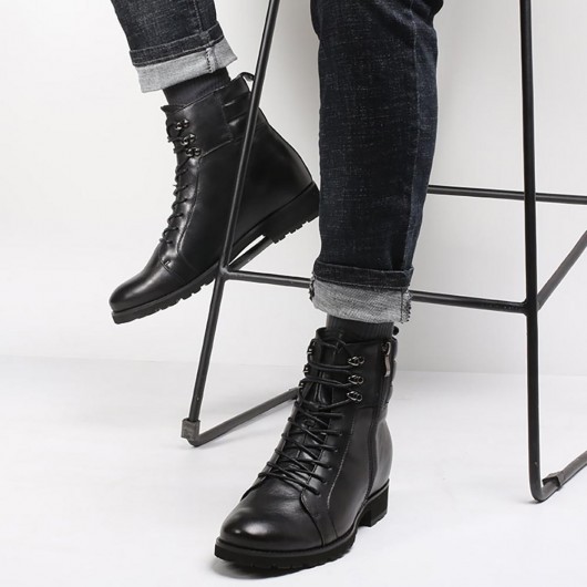 8 CM Hauteur augmentation de la hauteur des bottes en cuir noir hommes bottes hommes hauteur bottes
