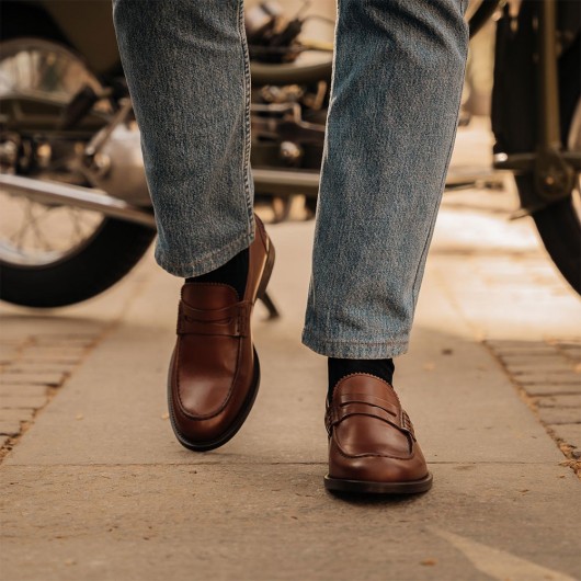 chaussures a talon homme - talonnette chaussure homme - boutique mocassins cuir marron sur mesure 6 CM (Pas de dernière chaussure)