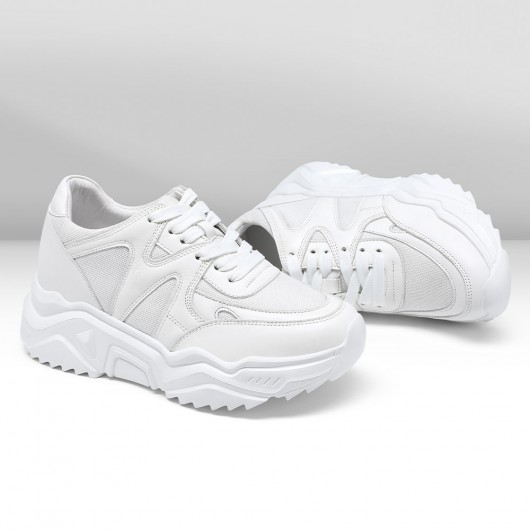 chaussures compensées femme - talon pour femme - baskets femme cuir blanc 7 CM