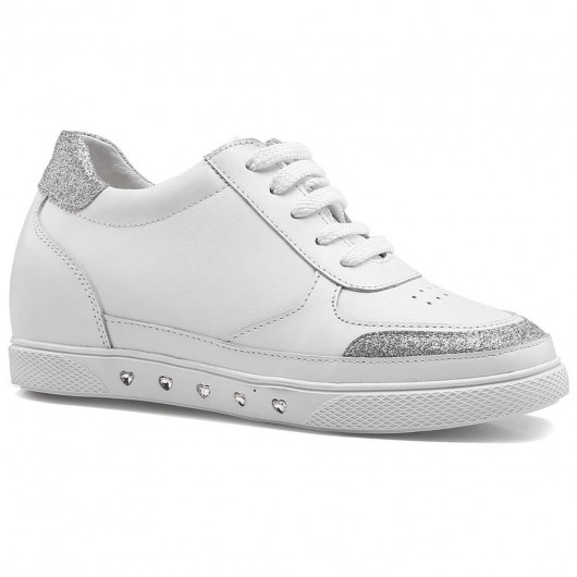 chaussure rehaussante - Baskets montantes pour femmes chaussures décontractées blanches augmentant la hauteur 6 CM Plus Grand
