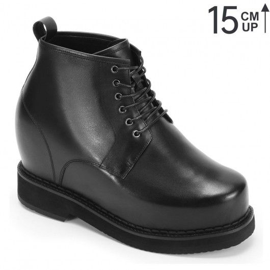 chaussure compensée homme - Chaussures à talons cachés noires en cuir à lacets chaussures d'ascenseur pour hommes 15 CM Plus Grand
