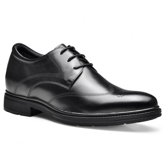 chaussure compensée homme - Chaussures à talons hauts en cuir noir Chaussures à talons hauts pour hommes 7.5 CM Plus Grand