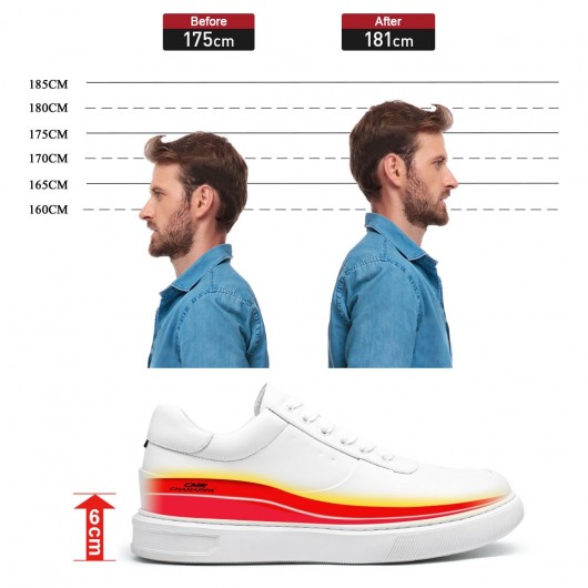 chaussures rehaussantes homme - chaussures compensées homme - les baskets blanches décontractées augmentent la hauteur de 6CM