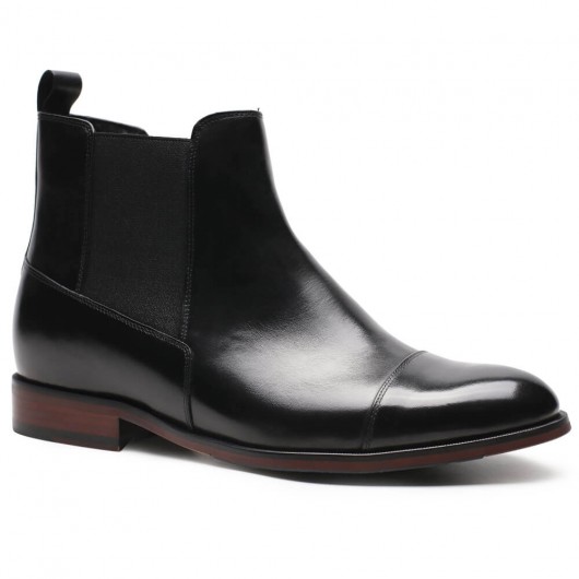 CHAMARIPA chaussure homme talon invisible - bottines chelsea en cuir noires pour hommes - 7 CM plus grand