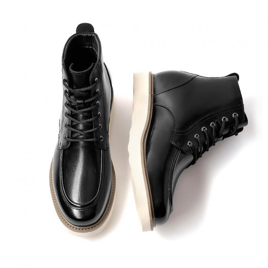 chaussure rehaussante - Bottes pour hommes qui augmentent la hauteur Bottes à lacets décontractées noires 9 CM Plus Grand