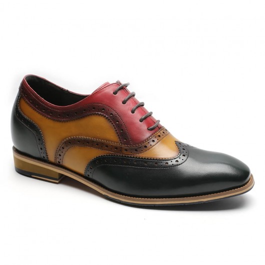 chaussure rehaussante - Chaussures augmentant la hauteur Chaussures d'ascenseur en cuir bruni Derby artisanales 7 CM Plus Grand
