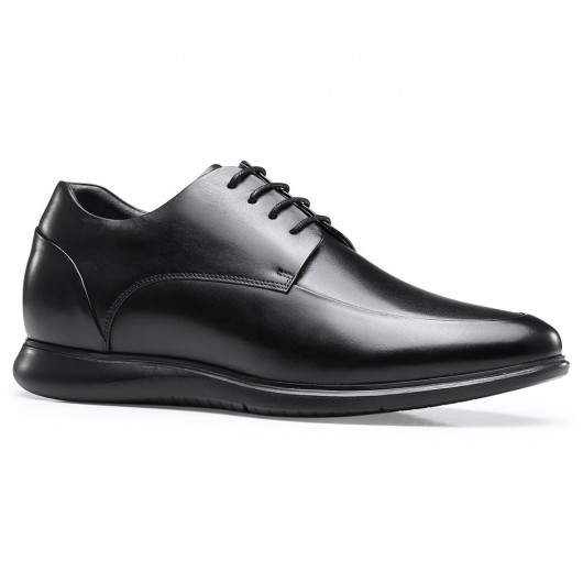 chaussure compensée homme - chaussures d'ascenseur en cuir noir chaussures derby augmentant la hauteur 6.5 CM Plus Grand