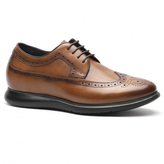 chaussure compensée homme - Chaussures augmentant la hauteur pour hommes en cuir marron chaussures habillées élévatrices 6.5 CM Plus Grand