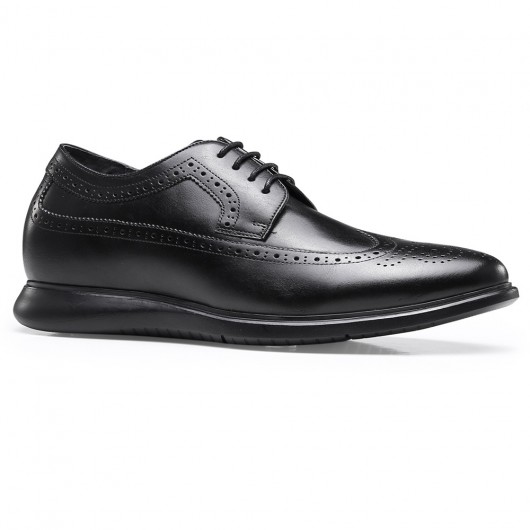 chaussure compensée homme - Chaussures à talons hauts en cuir noir pour hommes Chaussures brogue Wingtips 6.5 CM Plus Grand