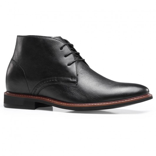 chaussure compensée homme - Bottes à talons cachés Bottes élévatrices Bottes chukka en cuir noir pour hommes 7 CM Plus Grand