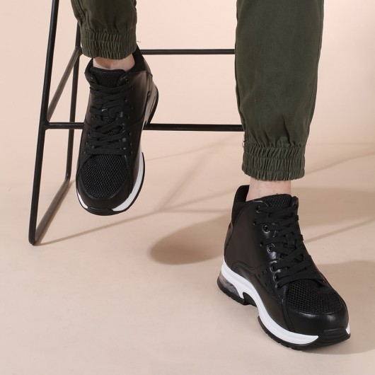 Chaussures Rehaussantes de basket-ball à hauteur croissante Chaussures de sport à taille haute noires qui vous font grandir de 9,5 cm