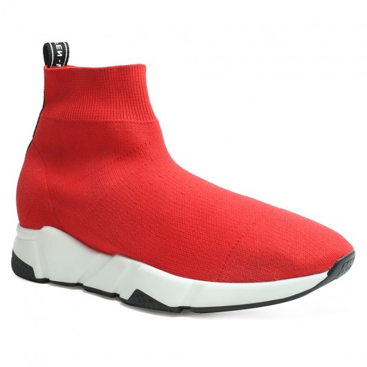 6 CM / 2,36 pouces Hauteur chaussures pour augmenter la hauteur rouge haut haut tricot chaussettes baskets hommes plus grandes chaussures