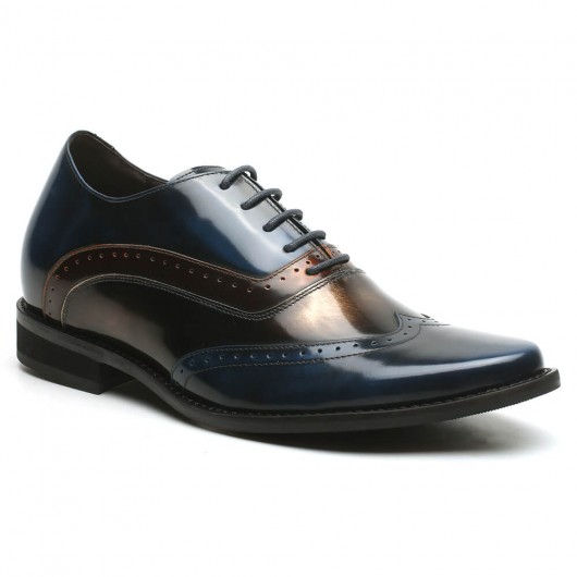 7CM/2.76 Pouces Hauteur Chaussures élégantes augmentant la taille des chaussures en cuir bleues qui vous rendent plus grand