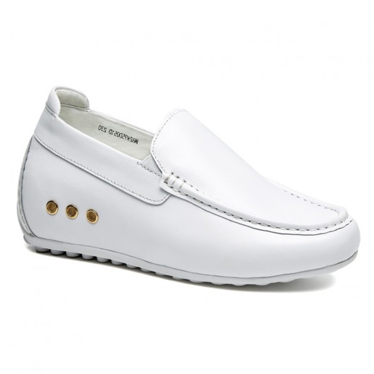 mocassins de conduite augmentant pour femmes, chaussures blanches à enfiler de 6 cm