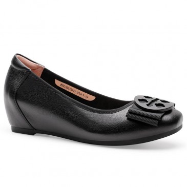 chaussures grandissantes pour homme - chaussures pour femmes augmentant la hauteur des femmes en cuir de veau noir 5 CM Plus Grand