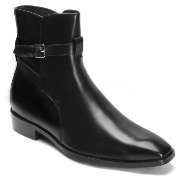 chaussure talon homme - chaussures de rehaussement supplémentaires élevant des bottines en cuir noir vintage 7 CM Plus Grand
