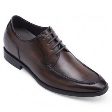chaussure rehaussante - chaussures homme talon haut - Derbies en cuir de vachette marron - Hauteur 7CM