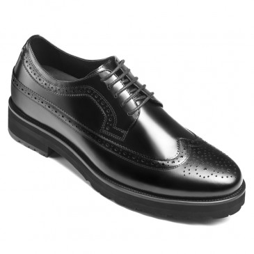 chaussure a talon pour homme - talonnette rehaussante - chaussures richelieu en cuir noir chaussures habillées pour hommes 8 CM