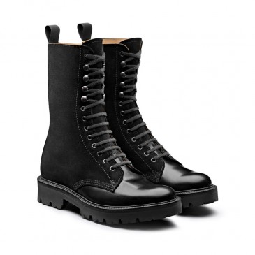 CHAMARIPA bottes compensées pour femmes - bottes compensées noires à plateforme - bottes derby épaisses en cuir 7 CM plus grand
