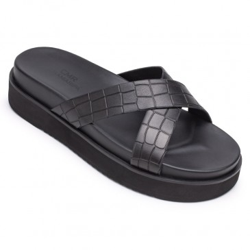 chaussures réhaussantes - chaussure homme haute - Chaussons Cuir Noir 5 CM