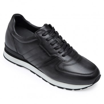 CHAMARIPA chaussures rehaussantes pour hommes - basket rehaussante - chaussures décontractées en cuir noir 8 CM plus grand