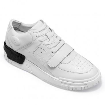 chaussure homme talon invisible - chaussure haute semelle - baskets en cuir blanc - 6CM plus haut