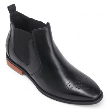chaussure rehaussante - chaussure homme talon invisible - bottines en cuir grainé motif serpent - noir - 7CM
