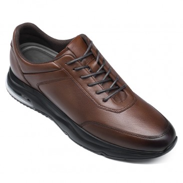 chaussure rehaussante - chaussure homme talon invisible - cuir de veau marron casual tall shoes - 7CM taller