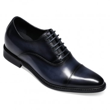 chaussure rehaussante - en cuir pour hommes peint à la main cap toe oxfords-bleu - 7CM plus grand