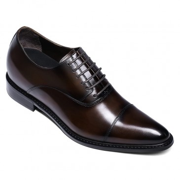 CHAMARIPA chaussure rehaussante homme - en cuir pour hommes peint à la main cap toe oxfords - café - 7CM plus grand