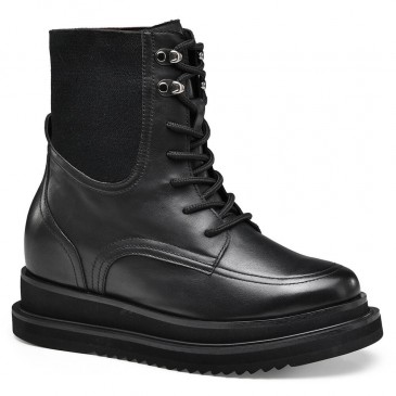 chaussure talon homme - bottes augmentant la hauteur pour les femmes bottes en cuir noir 7 CM Plus Grand