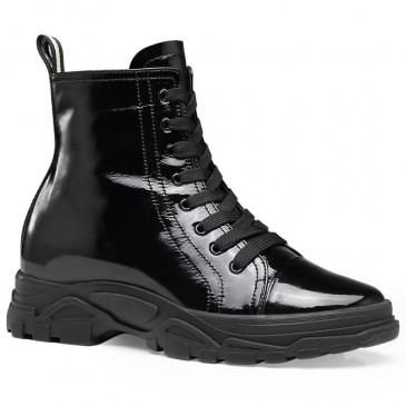 chaussure rehaussante - Bottes élévatrices pour femmes Bottes noires à talons hauts cachés 7 CM Plus Grand