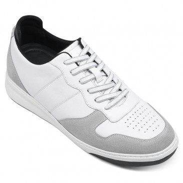 Chaussures a Talon Homme - Chaussure Homme Talon Compensé - Baskets En Cuir Suédé Blanc 6cm