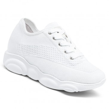 chaussures rehaussantes femme - baskets compensées en maille blanche 7CM