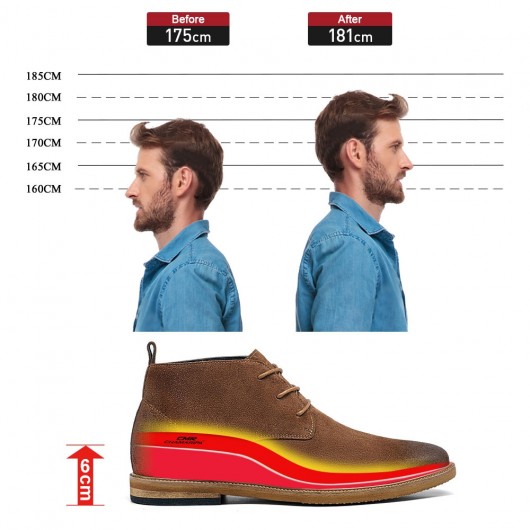 zapatos altos hombre - zapatos con plataforma hombre - botines piel ante marron 6 CM