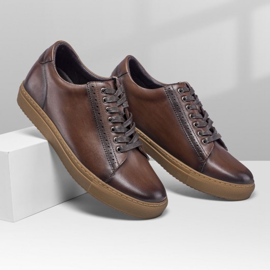 zapatos hombre altos - zapatos altos para hombres - Zapatos hombre piel patinada marrón 6 CM