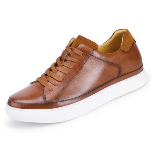 CHAMARIPA zapatos hombre con alzas - zapatos alzas hombre - zapatillas casual de cuero marrón claro 7 CM Más Alto