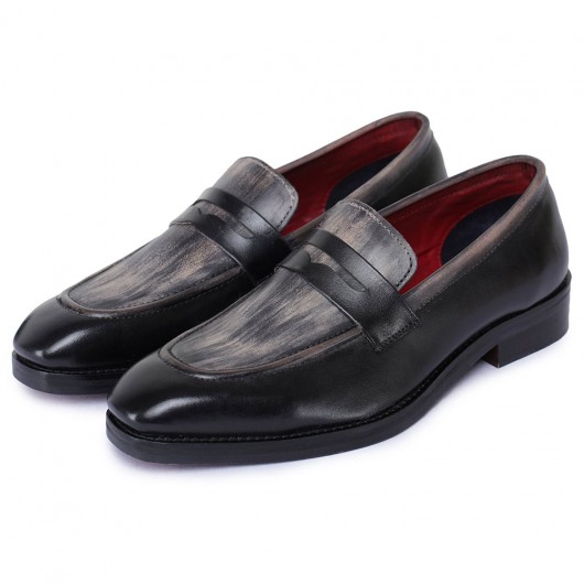 CHAMARIPA zapatos con alzas para hombres  - mocasines de centavo hechos a mano - negro - 7 CM más alto