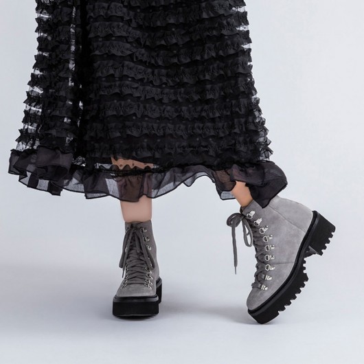 CHAMARIPA botas de cuña - botas de cuña de plataforma para mujer - botas de plataforma de gamuza gris mujer 8 CM más alta