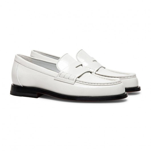 zapatos con alzas mujer - calzado con alzas - mocasines penny piel blanca 6 CM